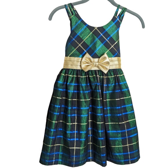 Iris & Ivy Green and Gold Plaid Sleeveless Holiday Formal Dress Size 6X - Picture 1 of 5